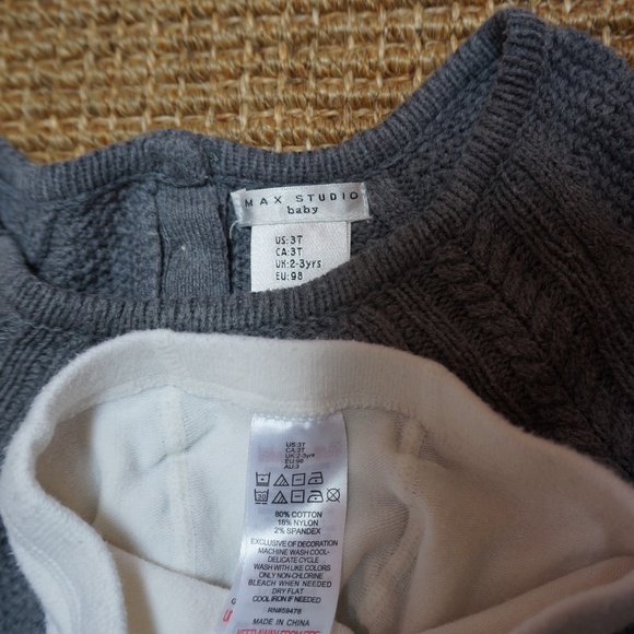 Girls size 2-3yrs MAX Studio Baby Knit Grey Dress and Bow Stockings - Picture 3 of 3